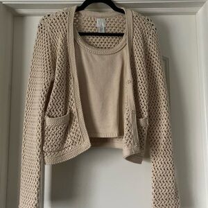 Cream Knit Cardigan Set